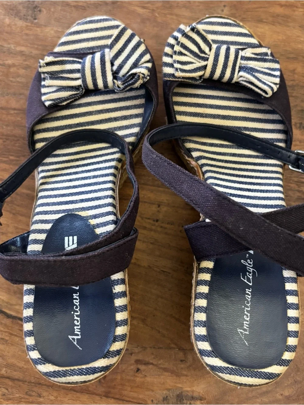 American Eagle Outfitters Navy and Cream Striped Espadrille Wedges - Picture 2 of 7